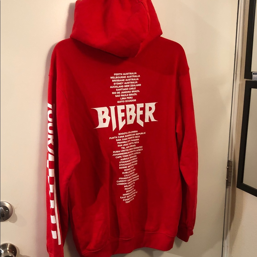 Justin Bieber Red 'Tour' Graphic Hoodie Sweatshirt - Unbranded